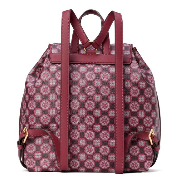 New Kate Spade Flower Monogram Coated Canvas Medium Backpack Garnet Rose Multi main image 5